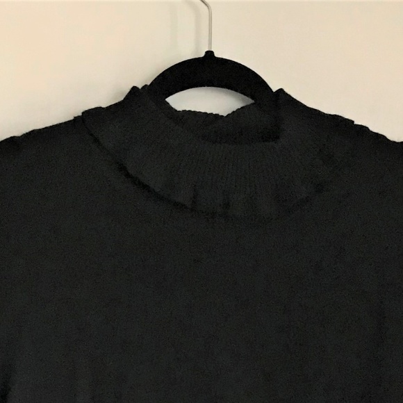 JOSEPH A Black T-Neck Sweater with Ruffles ~ XL - Picture 3 of 8
